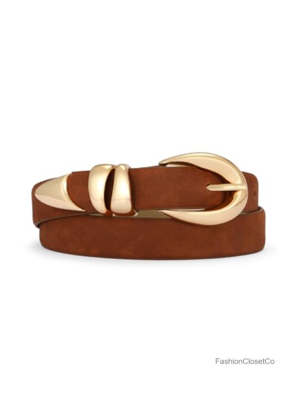 Synthetic Suede Leather Belt with Gold Buckle Stylish Women's Accessory